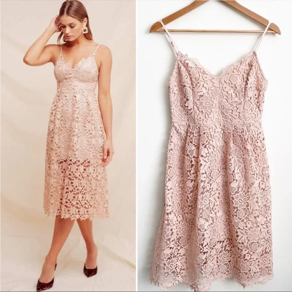 navy blue dress for baby girl ASTR the Label White Lace A Line Midi Dress main image 1